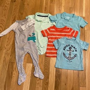 5 piece boys summer themed 18M clothes shirts pajamas onesie Carter’s